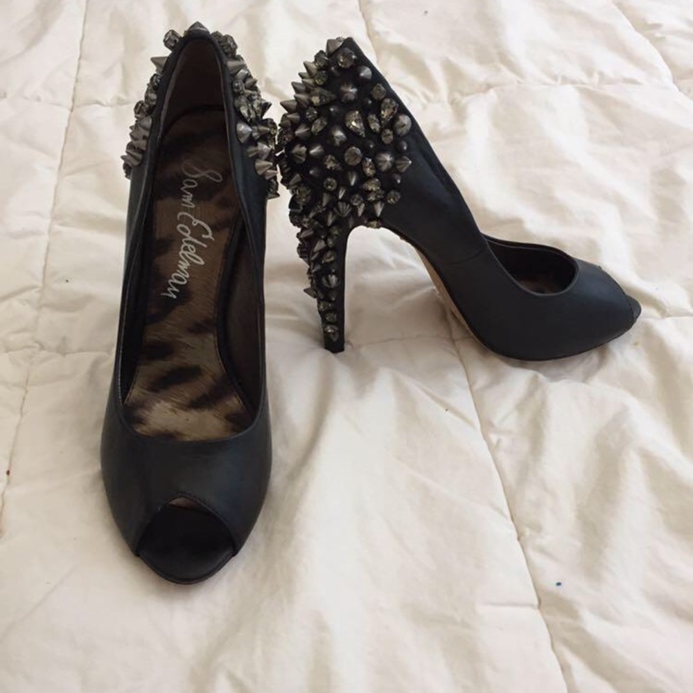 Sam Edelman Black Peep Toe Heels with Silver Studs